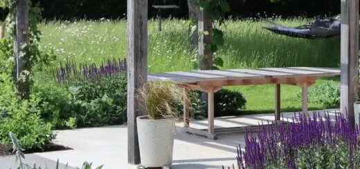 Main title photo of New Forest country garden with a pergola and hammock
